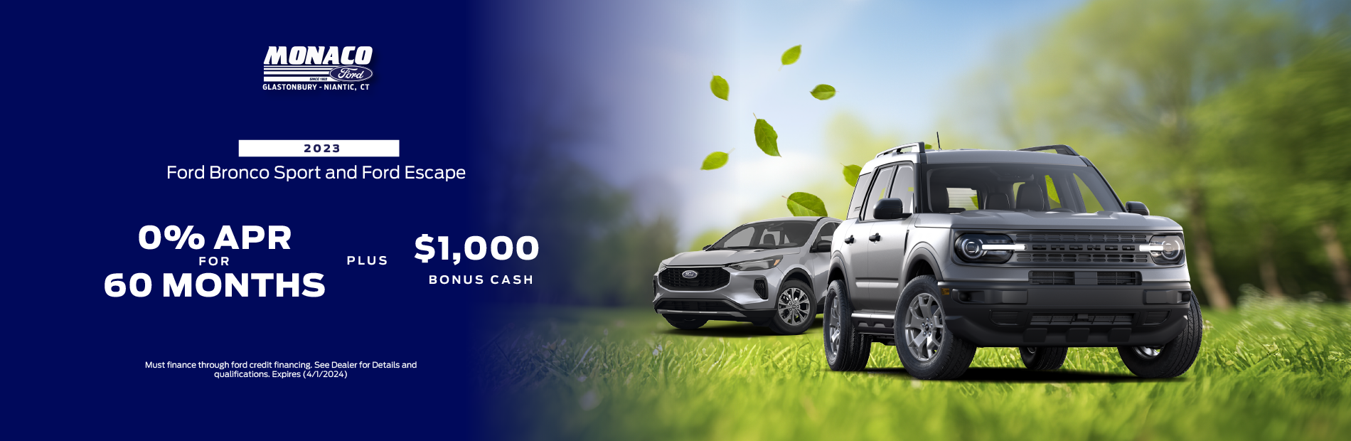 2023 Ford Escape and Bronco Sport SUVs 0% For 60 Months + $1